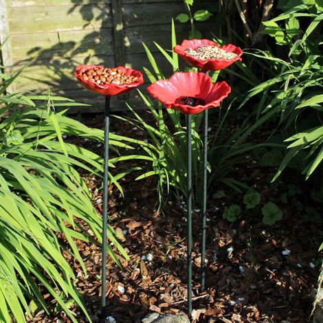 8 x Kingfisher Natures Market Wild Bird Poppy Flower Feeders Bath Free Standing (1/4)