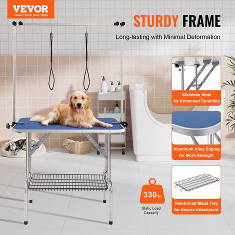 Table de Toilettage pour Chien Animaux de Compagnie Pliable 914,4x609,6 mm Charge 149,7 kg avec 2 Potences 2 Cordes d'Attache Panie… (1/5)