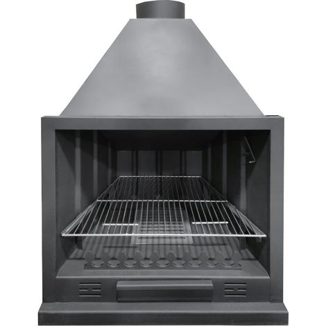 MF - Barbacoa de Leña Modelo A100 de 109,5 x 52 x 142 cm en Acero con Rejilla de Hierro Fundido, Parrilla de Asado, Control de Tiro y Pintura Negra Anticalórica