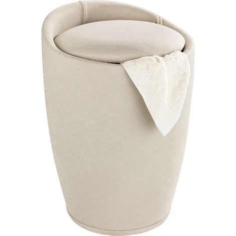 Wenko – Tabouret de salle de bain et corbeille à linge – Coussin amovible – Plastique ABS résistant 120 kg – Sac à linge 20 litres – Dimensions 36 x 50,5 cm – Beige