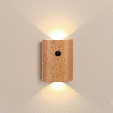 Veilleuse d'escalier en hêtre - Éclairage d'escalier intelligent à détecteur de mouvement, LED rechargeable 2700K, pour la sécurité de la chambre et du couloir, facile à installer (1 pièce) (1/4)