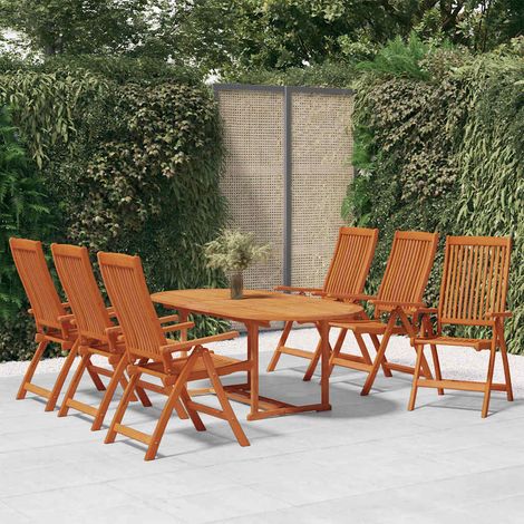 Ensemble repas de jardin 7 pièces en bois d’eucalyptus massif, table extensible et 6 chaises, 100.6kg - PANGIVO (1/5)