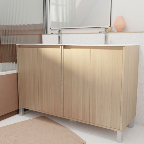 Pack Mueble de Baño 120 cm Roble Claro 4 Puertas con Lavabo de Cerámica (1/5)