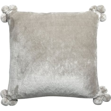 Coussin Décoratif Doux à Pompons en Fausse Fourrure Coloris Perle 45 x 45 cm - PANGIVO (1/4)