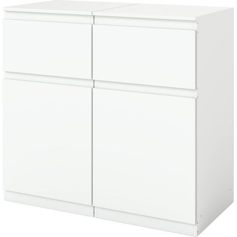 2er Set Kommode Weiß 40cm Breit mit 1 Schublade, Nachtkasten für Schlafzimmer (1/5)
