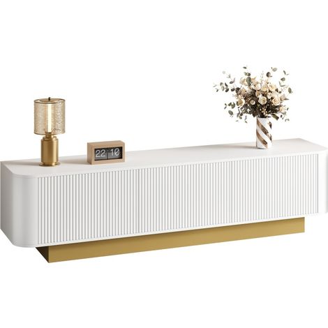 Meuble TV 170cm Moderne Blanc - Rangement, Gestion Câbles, Design Arrondi Texturé (1/5)