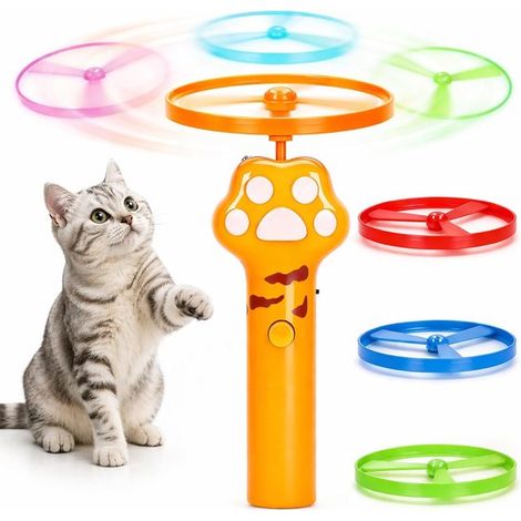 Lanceur de frisbees pour chat - Jeu de frisbee - Lanceur de frisbees pour animaux - 6 frisbees rotatifs - Effet lumineux - Rechargeable - Jardin, terrasse, balcon, extérieur - Orange (1/5)