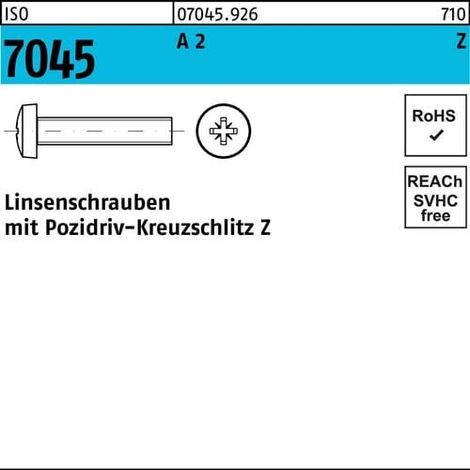 Vis à tête plate ISO 7045 PZ M3x 8-Z A 2 1000 pièces