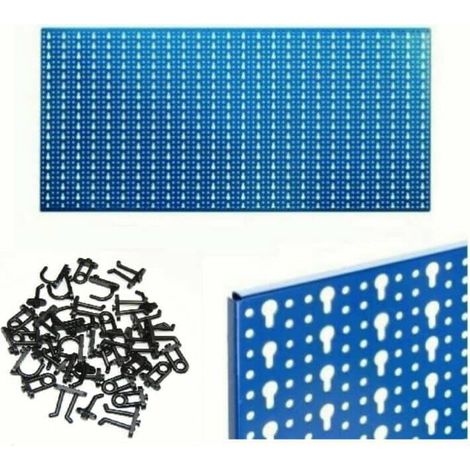 KIT PANNELLO FORATO PORTA UTENSILI LAVORO OFFICINA MURO PARETE GANCI MISTI BLU