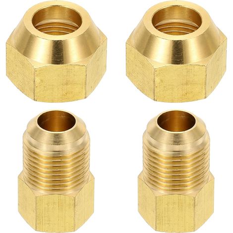 2pcs Raccords de Tube en Laiton, Femelle 1/2" x Mâle 5/8", Apdateur d'Accouplement à 45 Degrés avec Écrou Bride, Raccord Tuyau HVAC Climatisation Plomberie Gaz - 1/4" Flare Female Male (1/5)