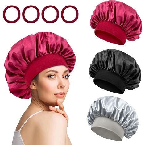 Seidenhaube Zum Schlafen, Weiche Schlafhaube Seide Haarhaube für Die Nacht Verstellbare Satin Bonnet Elastisch Schlafhaube Bonet für Frauen und Mädchen 3 Pack (1/5)