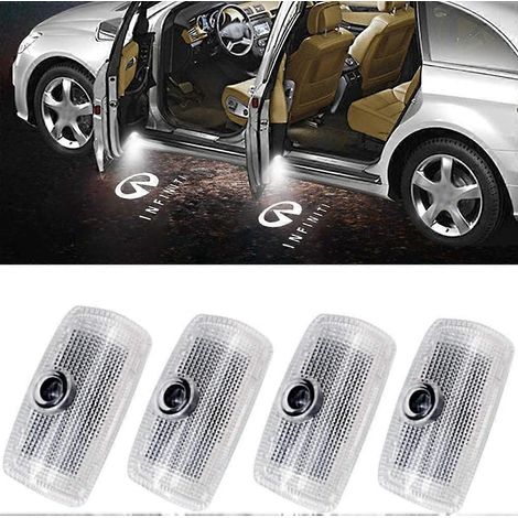 Lot de 4 projecteurs LED lumineux pour logo de voiture, éclairage fantôme, éclairage de porte, accessoires de bienvenue, emblème, lampe compatible avec FX, GM, EX, QX, Q60 et Q70