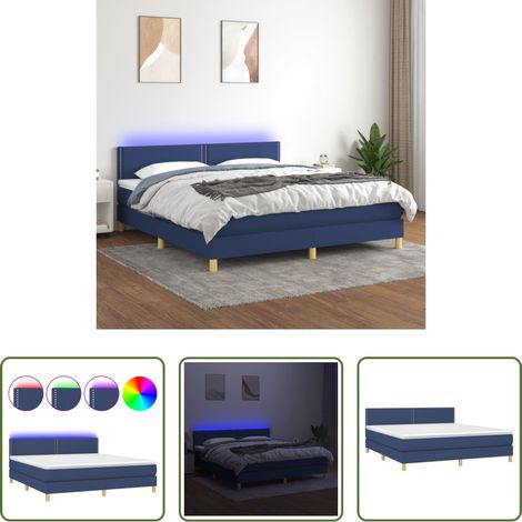 vidaXL LED-Streifen - Boxspringbett mit Matratze & LED Blau 180x200 cm Stoff (1/5)