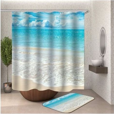 Anti Moisissure, 3D Impression Polyester Imperméable Rideaux de Salle de Bain avec 12 Crochets pour Décorations (Eau de mer,120x180cm) (1/4)