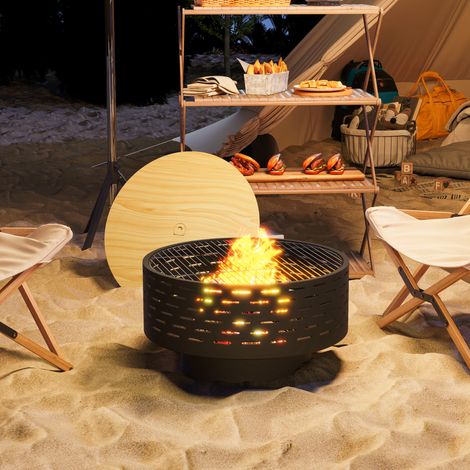 Brasero 3 en 1 de acero inoxidable de 60 x 39 cm, con parrilla, rejilla protectora contra chispas y atizador, color gris carbón. (1/5)