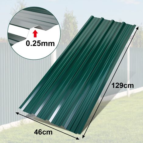 Randaco 36 plaques de toiture profilées 115 x 45 cm, vert, pour abri de jardin, carport et remise, non percées, avec gants anti-coupure (1/5)