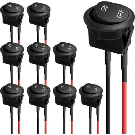Interrupteur à bascule rond 12 V 6 A / 250 V 10 A / 125 V CA, préfilé, pour voiture et camion, lot de 10 pièces (1/5)