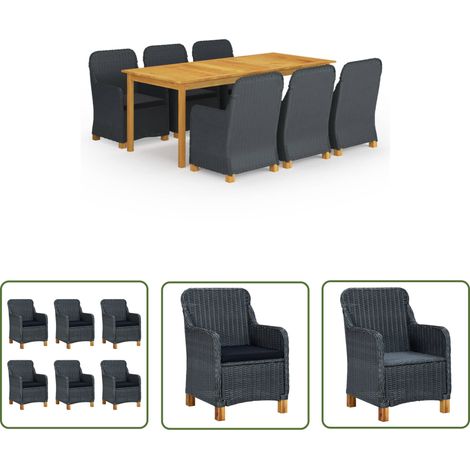 The Living Store Ensemble à manger de jardin 7 pcs Gris foncé - Meubles De Jardin - Salon De Jardin - Set De Jardin - Table De Jardin - Chaises De Jardin (1/5)