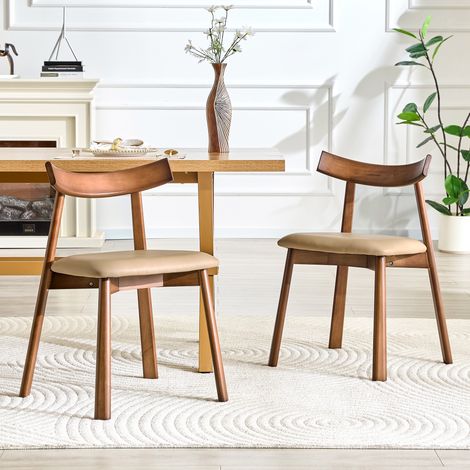 Lot de 2 chaises de salle à manger, 50x49x77.5cm, d'hévéa dossier ergonomique assise rembourrée en similicuir rétro chic, Marron (1/5)
