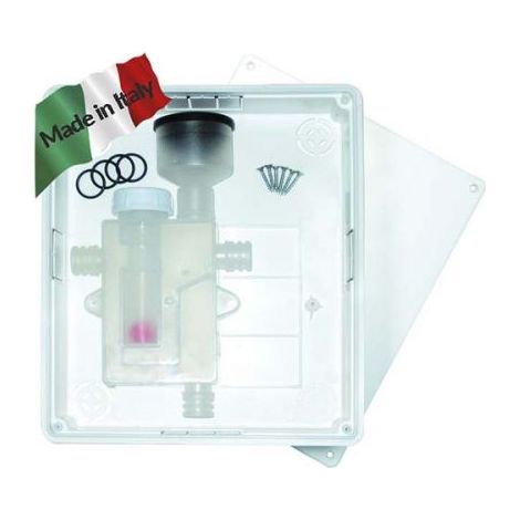 Siphon sec double évacuation condensats – Inspectable – Entrées/sorties horizontales et verticales – Transparent pour contrôle visuel – Vecamco