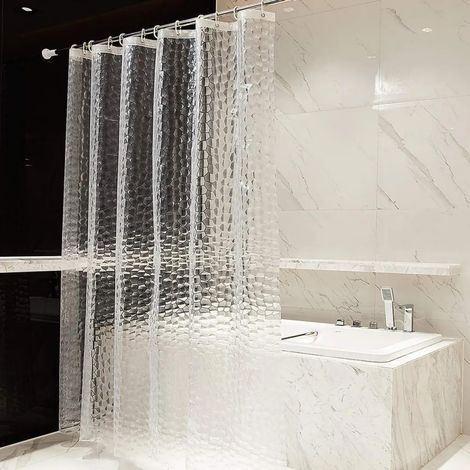 Rideau douche EVA transparent 180x200 cm, imperméable anti-moisissure avec 12 anneaux (1/4)