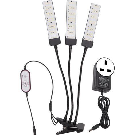 Lumière de croissance LED à pince, col de cygne, spectre complet, trois têtes avec minuterie, pour plantes succulentes, 100-240V, prise UK (1/5)