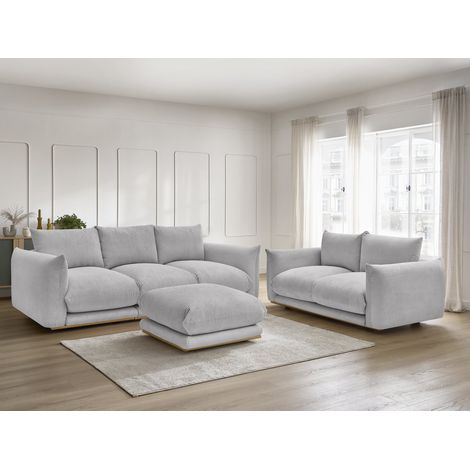 BOBOCHIC - Ensemble canapé droit fixe 3 + 2 places ERNEST tissu velours côtélé avec pouf Gris clair (1/5)
