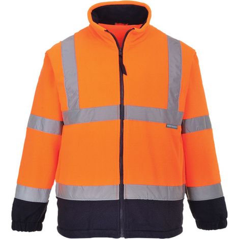Abrigo polar bicolor de alta visibilidad con cremallera y cintas reflectante F301 4XL Naranja flúor / Azul marino