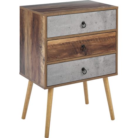 Aparador de madera oscura con tablero de partículas gris cómoda de diseño rústico con 3 cajones de almacenamiento Batley