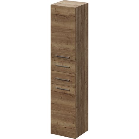 Napoli Tobacco Oak 350mm x 1600mm Wall Mounted Storage Unit - 350mm - Chrome 160mm Handle