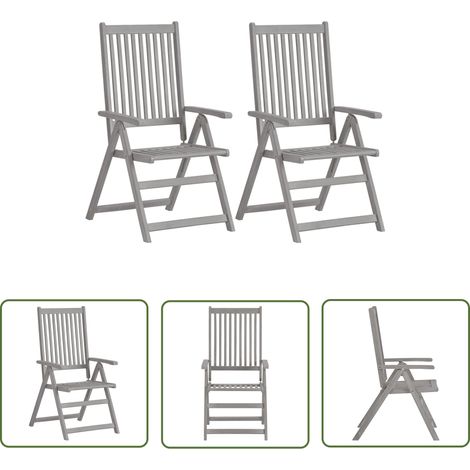 The Living Store Chaises inclinables de jardin lot de 2 Gris Bois solide acacia - Chaise De Jardin - Chaise Pliante - Mobilier De Jardin - Fauteuil De Jardin - Set De Chaises (1/5)