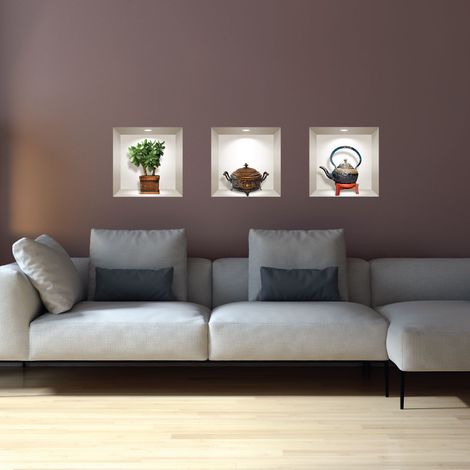 Stickers 3D plante et théière japonaise ancienne 30 x 90 cm (1/4)