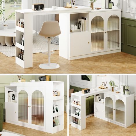 Redom – Bar à manger rotatif 360° – Dimensions 120 x 40 x 97 cm – Meuble de bar blanc moderne avec porte en verre – Desserte de cuisine multifonctionnelle (1/5)