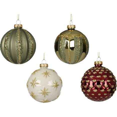 Sfera Vetro Natalizia 8 cm Assortita Colori Oro Rosso Verde Bianco
