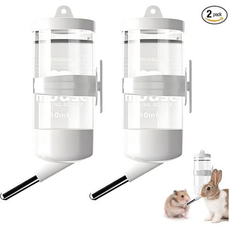 Set of 2 Rabbit and Hamster Bottle 80 ml, Automatic Ball Drinking Bowl for Cage, Rabbit Drinker, Water Dispenser for Guinea Pig, Dwarf Rabbit and Small Rodents, Practical Rabbit Accessory (1/5)