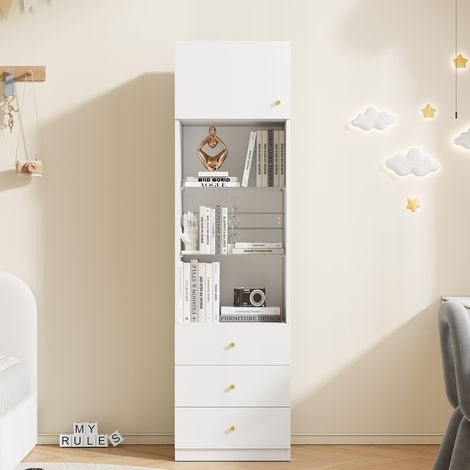 MEUBLIV vitrine haute 50 x 40 x 180 cm blanche – rangements, tiroirs, étagères réglables (1/5)