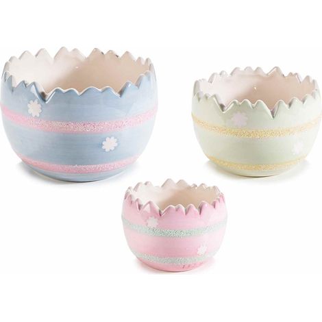 Contenitori a uovo pasquale in ceramica colorata lucida con dettagli fiori e glitter, Grande: Ø 12,5 cm x 8,5 H