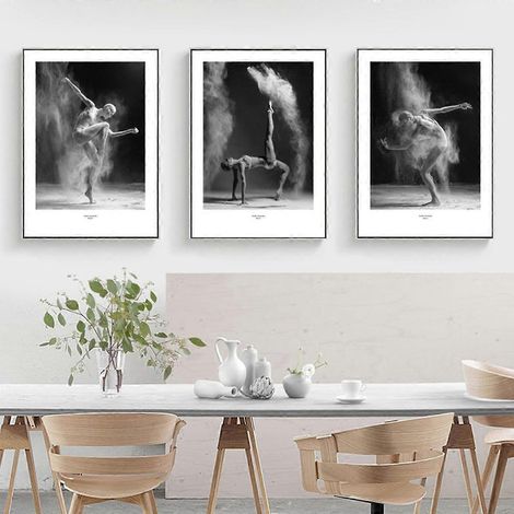 Affiche murale sur toile représentant un solo de ballet, photographie en noir et blanc au style épuré et tendance, idéale pour le salon, la chambre ou le bureau (lot de 3 sans cadre, 2 (1/4)