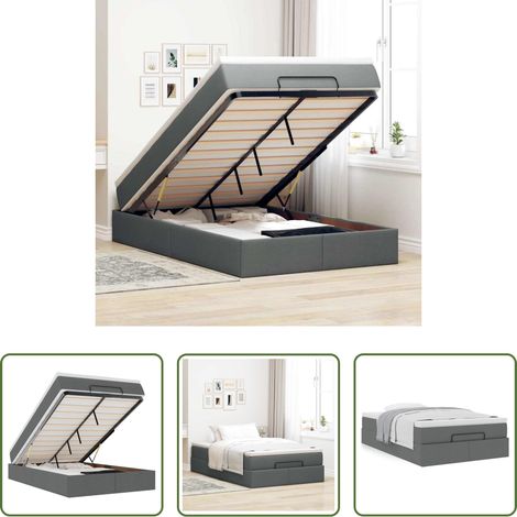 vidaXL Rangement sous lit - Cadre de lit ottoman avec matelas gris foncé 120x190 cm tissu (1/5)