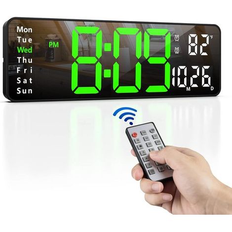 Horloge murale LED numérique 13 pouces avec télécommande, 10 niveaux de luminosité, affichage heure, date et température, pour salon, bureau et salle de sport (1/5)