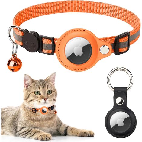 ZOLGINAH AirTag Cat Collar, Apple Air Tag Cat Collar integrado con campana, GPS reflectante Cat Collars con AirTag Holder, Collares ligeros para gatos gatitos (naranja) (1/5)