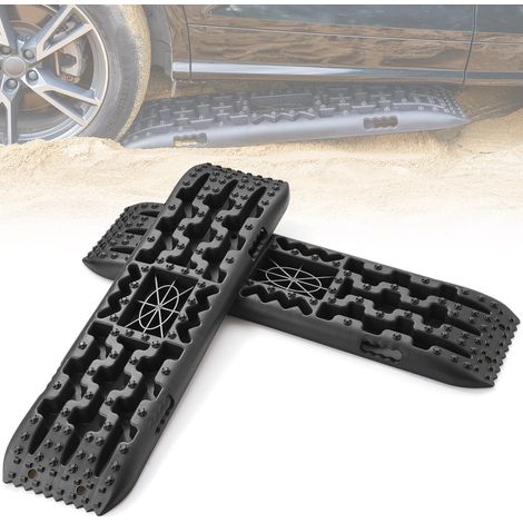 Plaque de Désenlisement 10 T avec PP, Tapis de Traction pour Tout-Terrain/Voiture/Pick-up/SUV/Camping-car, Planche de Récupération de Sable Boue Neige, Sac de Rangement, Long, Noir, 2PCs (1/5)