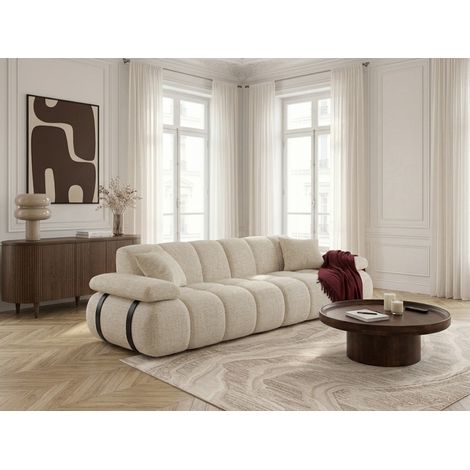 BOBOCHIC - Canapé droit 4 places avec dossier avance-recule RIVOLI en tissu chiné Beige (1/5)