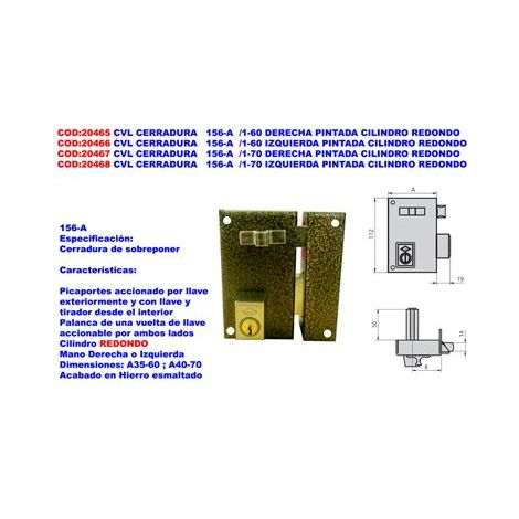 Serratura 156 AP 70mm sinistra rotonda CVL