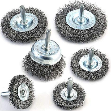 Brosse de nettoyage 6 Pcs Drill Wire Brush Set Brosses en acier au carbone à tige de 6,3 mm pour le nettoyage de la rouille, du décapage et de l'abrasion pour la fixation de la perceuse Crjjkoy (1/5)