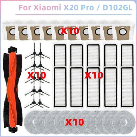 Ersatzteile für den Xiaomi X20 PRO / D102GL Saugroboter: Hauptwalze, Seitenbürste, HEPA-Filter, Wischmopp C