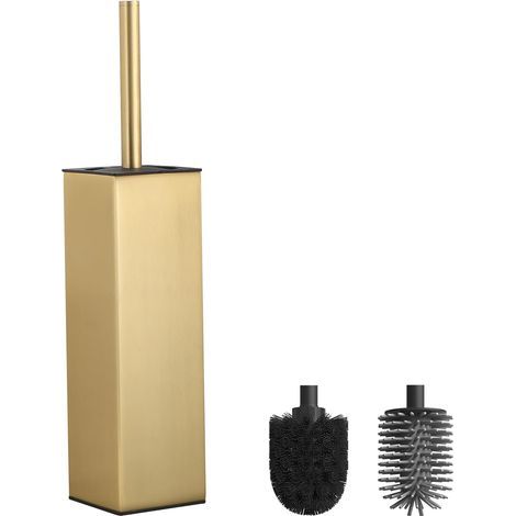 - WC-Bürste - Metallhalter - Austauschbare Bürstenköpfe - Rostfreies Aluminium - Für Badezimmer - Gold - 40 x 10 x 10 cm (1/5)