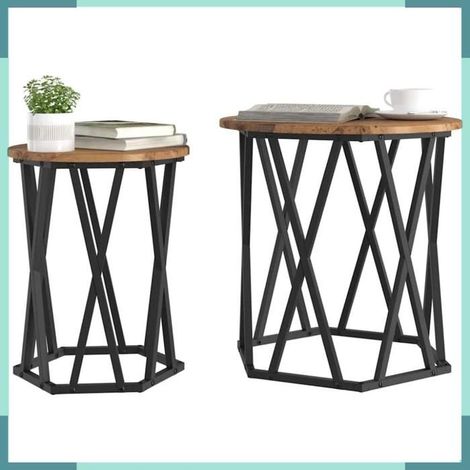 868265 Table basse 2 pcs Bois Ancien Bois d'ingénierie et acier (1/5)