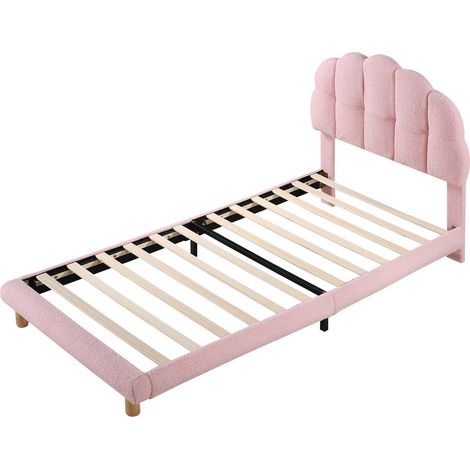 Letto per bambini 90x200 cm con testiera arrotondata, bouclé rosa, telaio MDF (1/5)