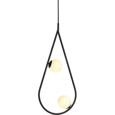 Droplet 2 Black – moderne schwarze Pendelleuchte, milchige Kugel
